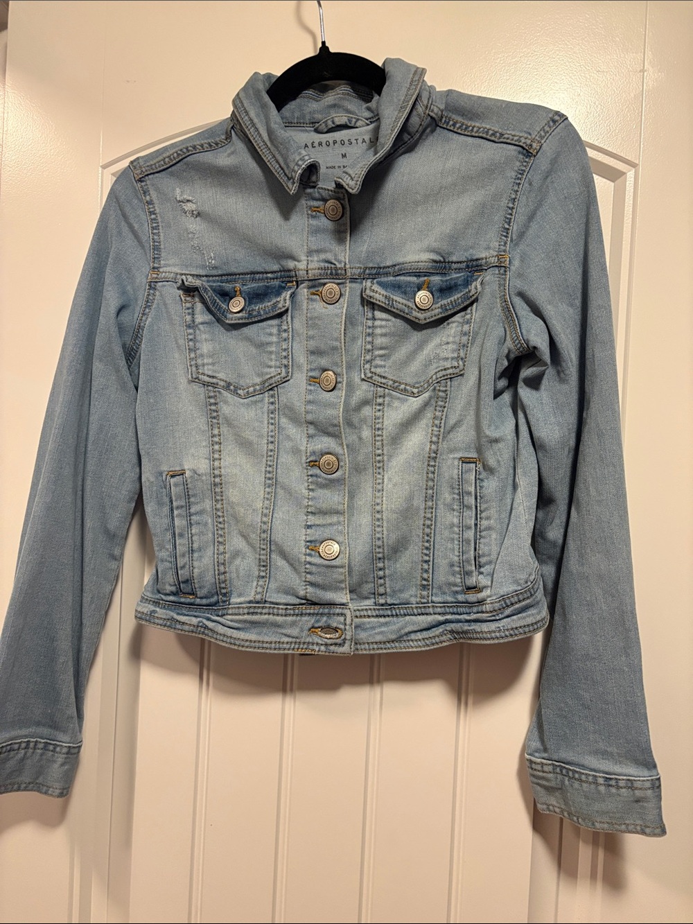 Aeropostale Light Wash Denim Jacket with Hooded Collar